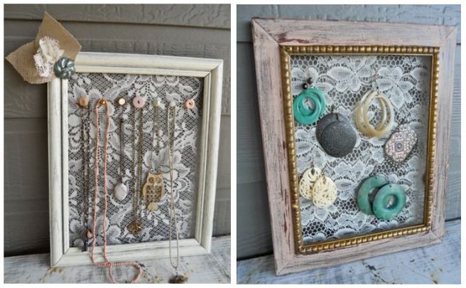 Ficture Frame Lace Jewellery Earrings Holder Organizer