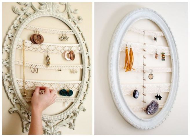 Picture Frame Lace Ribbon Jewellery Organizer